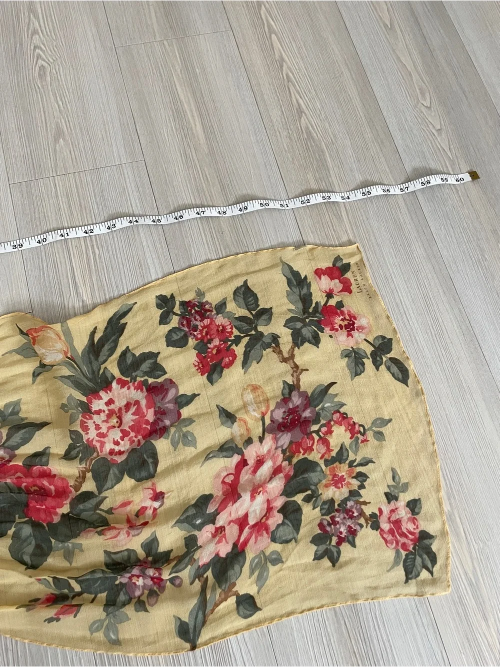 Ralph Lauren Vintage Floral Sheer Scarf - Yellow with Red Flowers